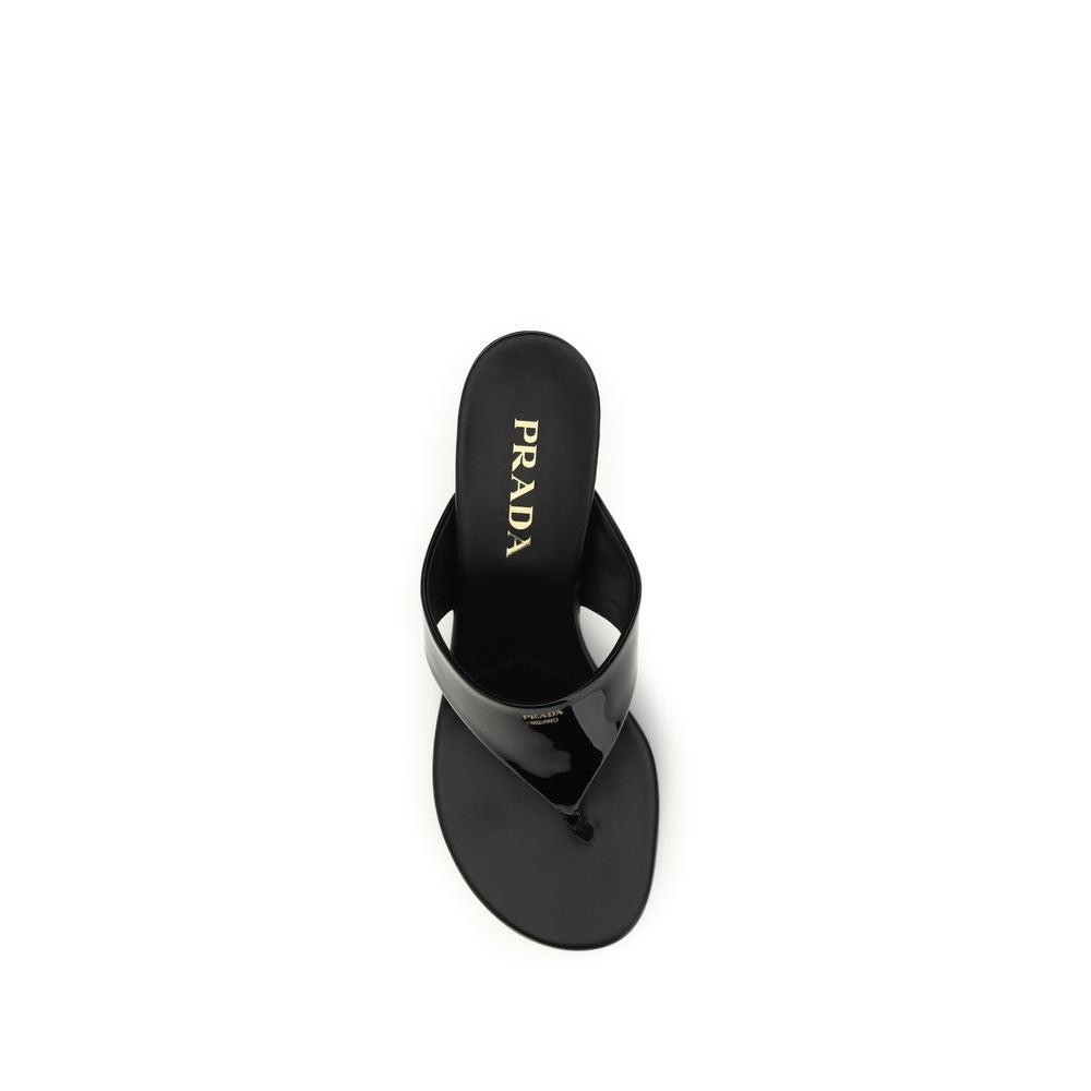Prada Black Calf Leather Bos Taurus Wedge Sandals - Luxury Boutique Co
