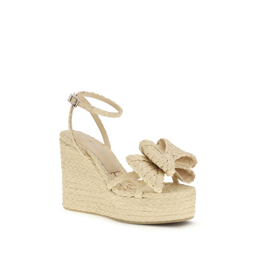 MACH & MACH Beige Raffia Wedge Sandals - Luxury Boutique Co