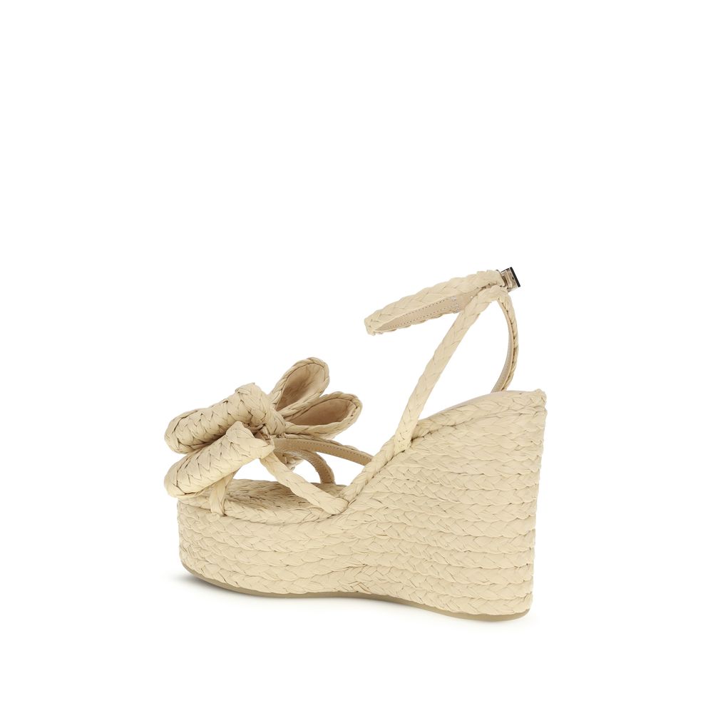 MACH & MACH Beige Raffia Wedge Sandals - Luxury Boutique Co