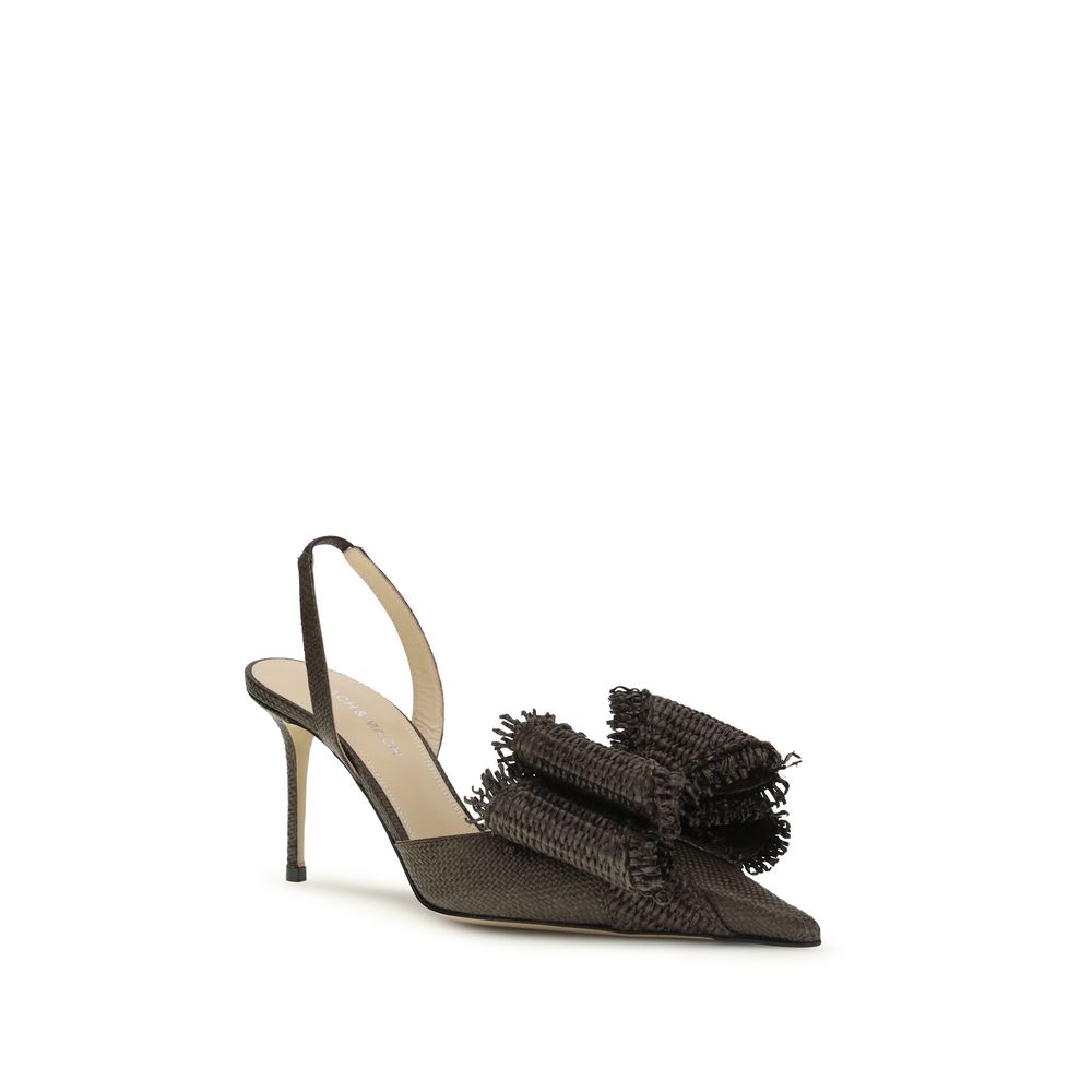 MACH & MACH Brown Raffia Platform Pumps - Luxury Boutique Co