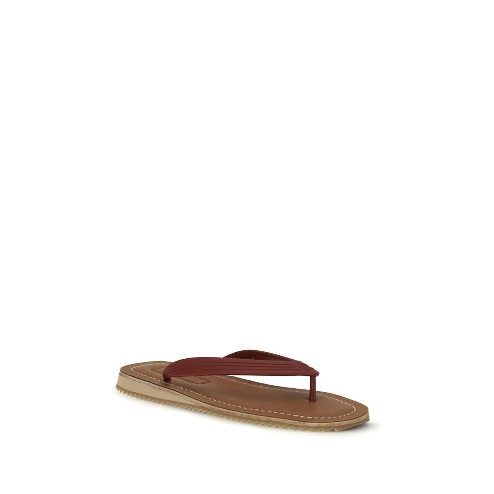 Miu Miu Beige Calf Leather Bos Taurus Flip-Flop Sandals - Luxury Boutique Co