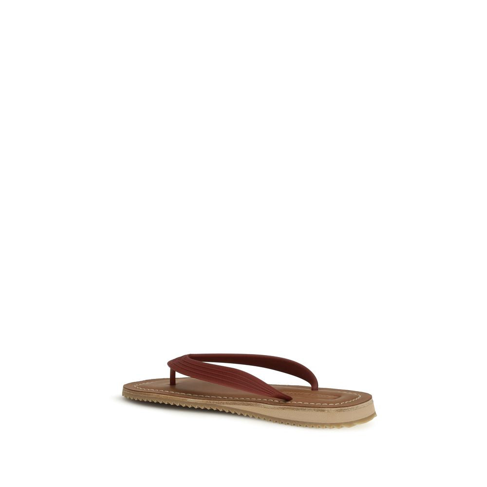 Miu Miu Beige Calf Leather Bos Taurus Flip-Flop Sandals - Luxury Boutique Co