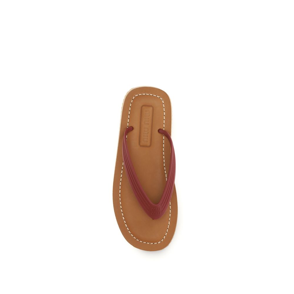 Miu Miu Beige Calf Leather Bos Taurus Flip-Flop Sandals - Luxury Boutique Co