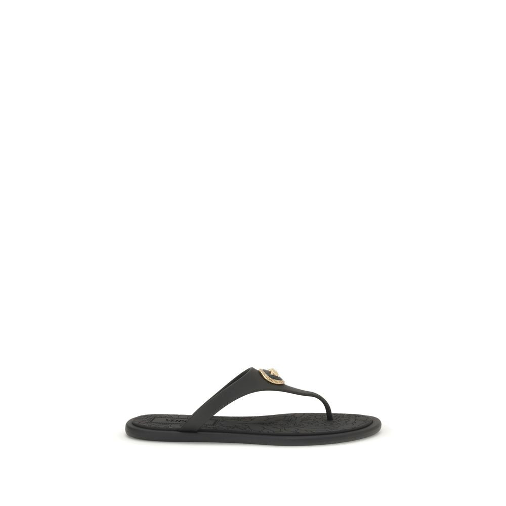 Versace Black Rubber Flip-Flop Sandals - Luxury Boutique Co