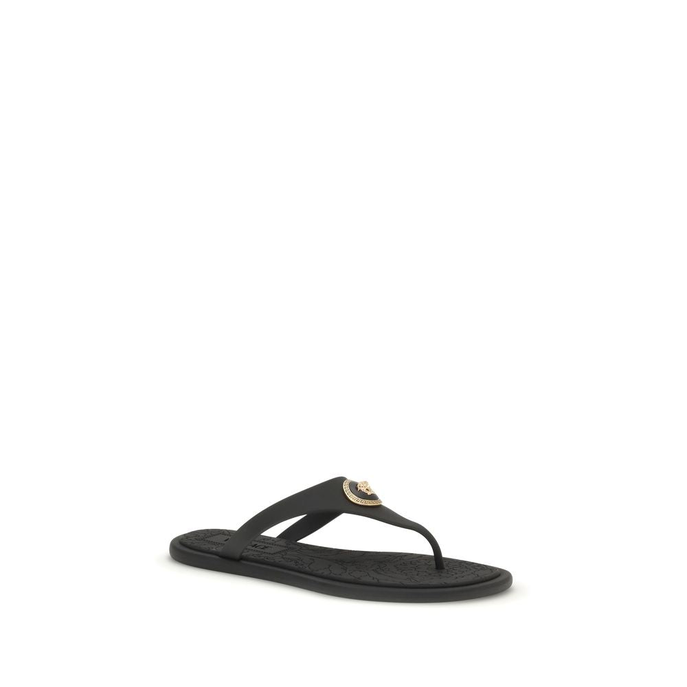 Versace Black Rubber Flip-Flop Sandals - Luxury Boutique Co