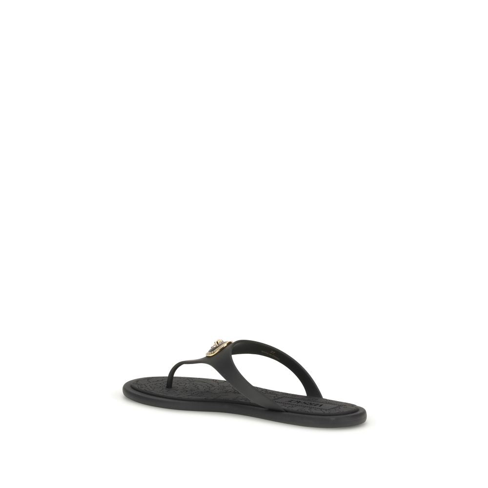Versace Black Rubber Flip-Flop Sandals - Luxury Boutique Co