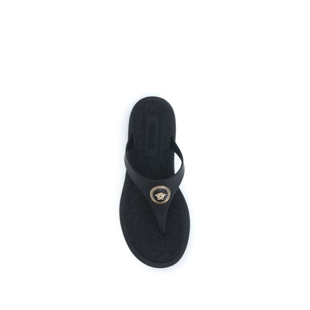Versace Black Rubber Flip-Flop Sandals - Luxury Boutique Co