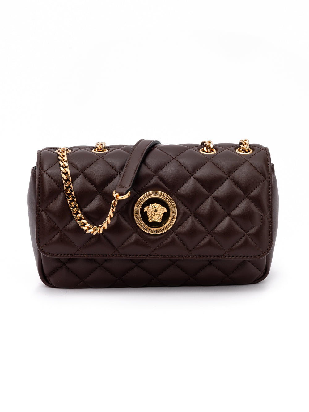 Versace Brown Quilted Leather Shoulder Strap Bag - Luxury Boutique Co