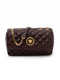 Versace Brown Quilted Leather Shoulder Strap Bag - Luxury Boutique Co
