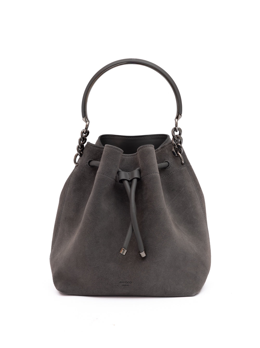 Jimmy Choo Dark Grey Bon Bon Suede Bucket - Luxury Boutique Co