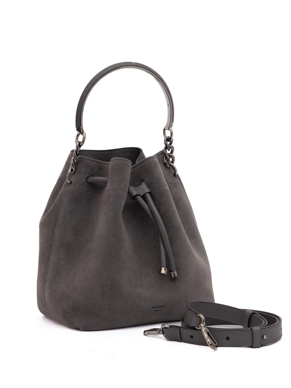 Jimmy Choo Dark Grey Bon Bon Suede Bucket - Luxury Boutique Co