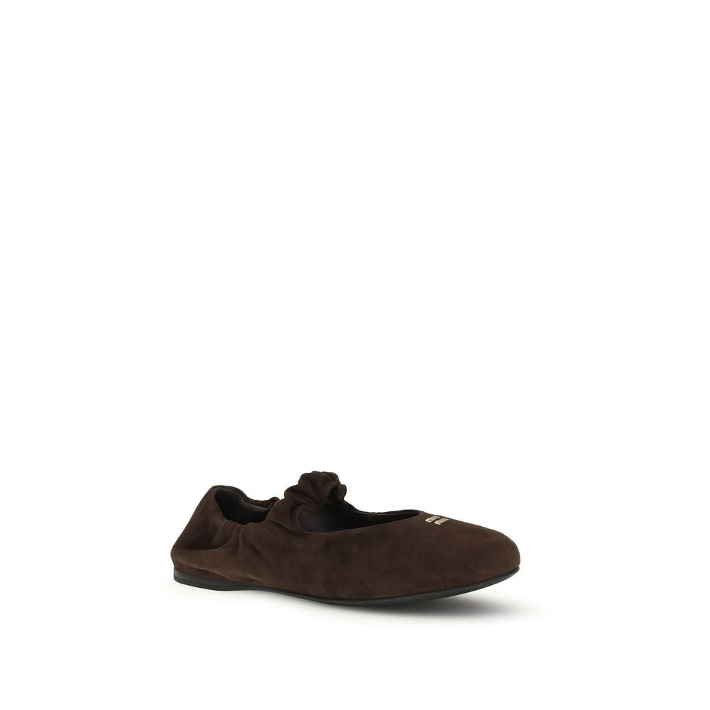 Miu Miu Brown Calf Leather Bos Taurus Ballet Flats - Luxury Boutique Co