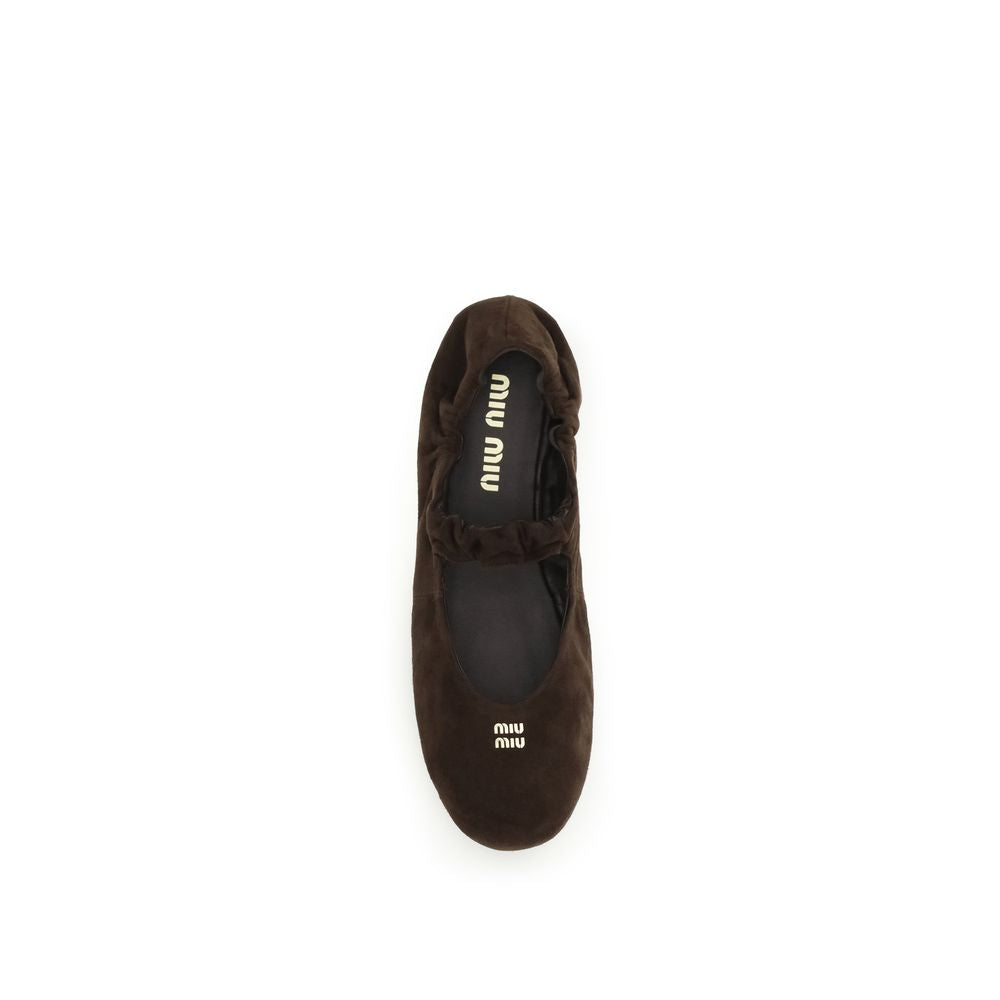 Miu Miu Brown Calf Leather Bos Taurus Ballet Flats - Luxury Boutique Co