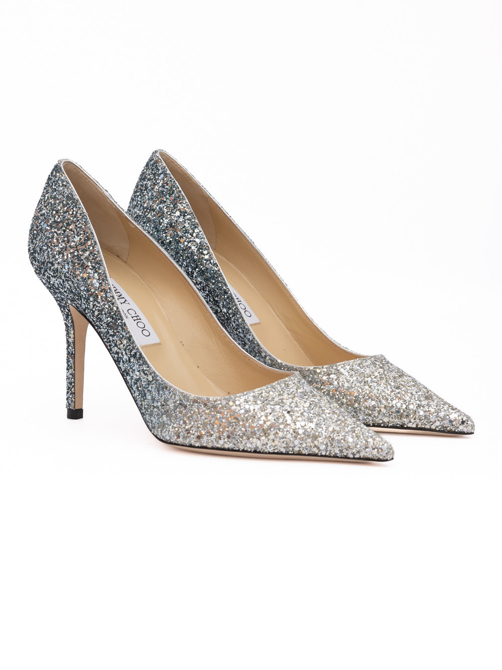 Jimmy Choo Silver Coarse Glitter Degrade Agnes Pumps - Luxury Boutique Co