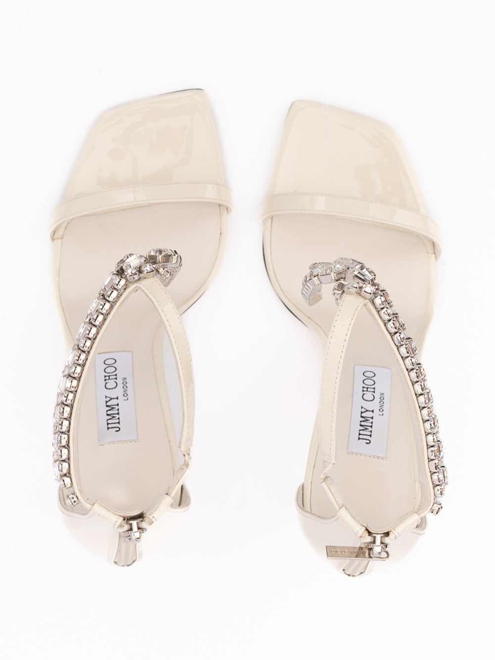 Jimmy Choo White Patent Leather Verity 100 Sandals - Luxury Boutique Co