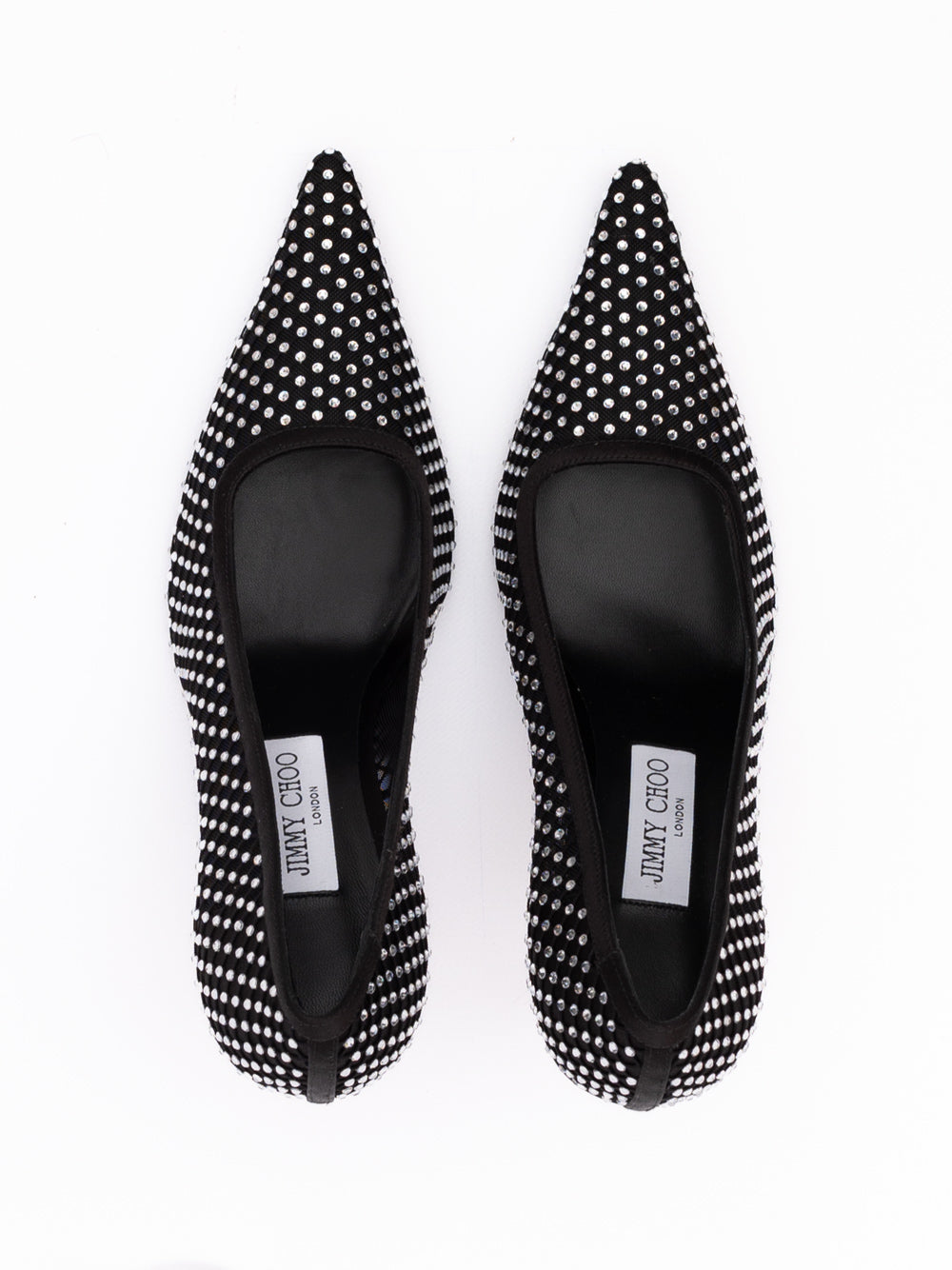 Jimmy Choo Black Mesh Satin Crystal Ixia 95 Pumps - Luxury Boutique Co