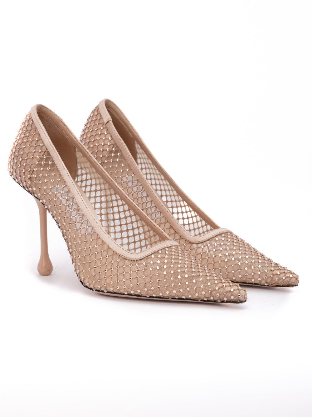 Jimmy Choo Powder Pink Mesh Satin Crystal Ixia 95 Pumps - Luxury Boutique Co