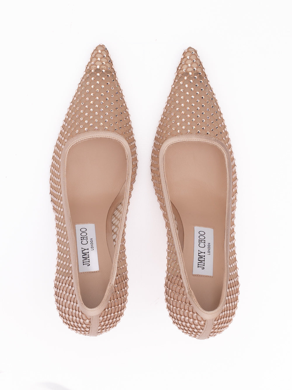 Jimmy Choo Powder Pink Mesh Satin Crystal Ixia 95 Pumps - Luxury Boutique Co