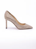 Jimmy Choo Honey Gold Shimmer Suede Crystals Romy 85 pumps - Luxury Boutique Co