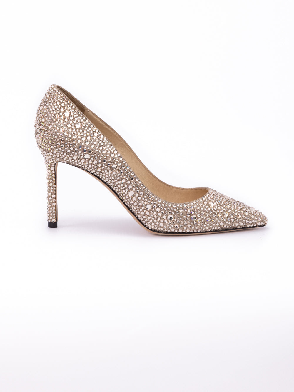Jimmy Choo Honey Gold Shimmer Suede Crystals Romy 85 pumps - Luxury Boutique Co