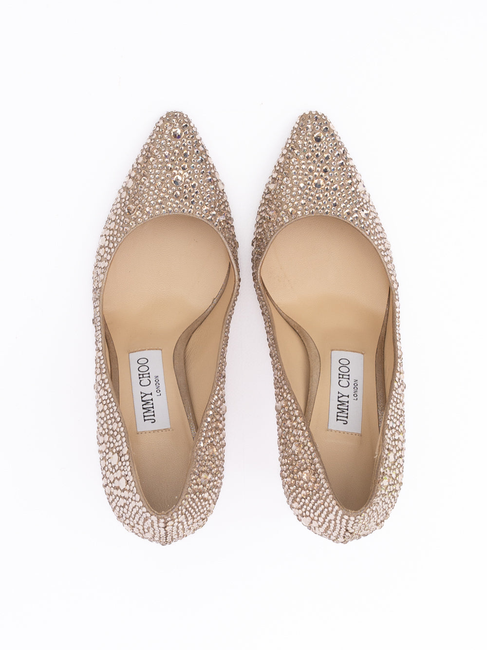 Jimmy Choo Honey Gold Shimmer Suede Crystals Romy 85 pumps - Luxury Boutique Co