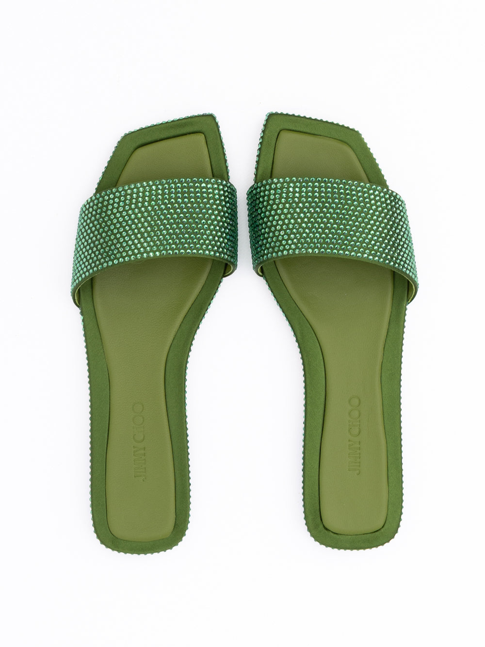 Jimmy Choo Green Satin Crystal Clovis Flat - Luxury Boutique Co