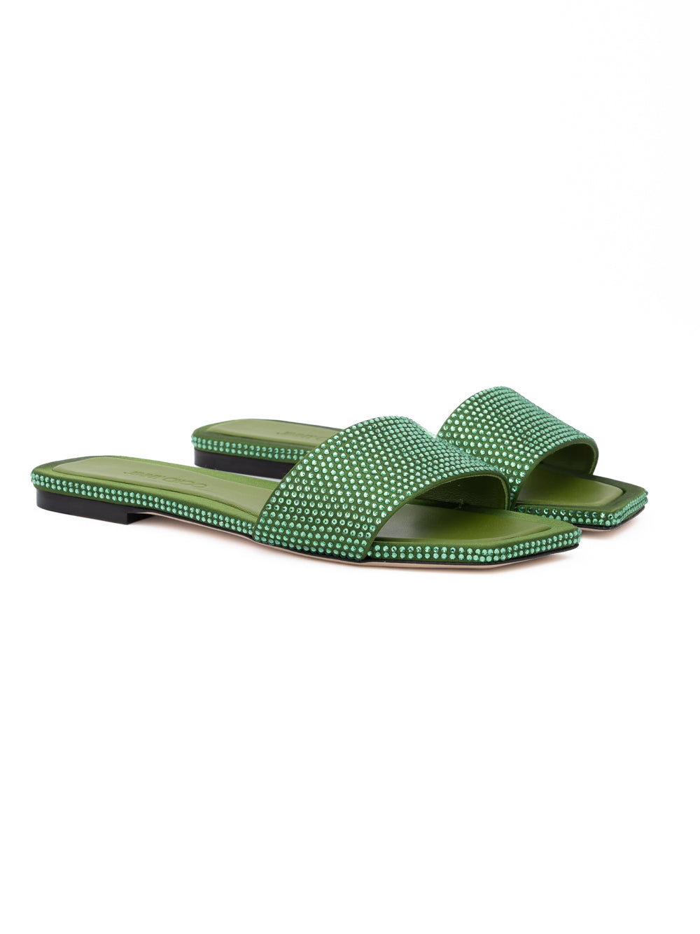 Jimmy Choo Green Satin Crystal Clovis Flat - Luxury Boutique Co