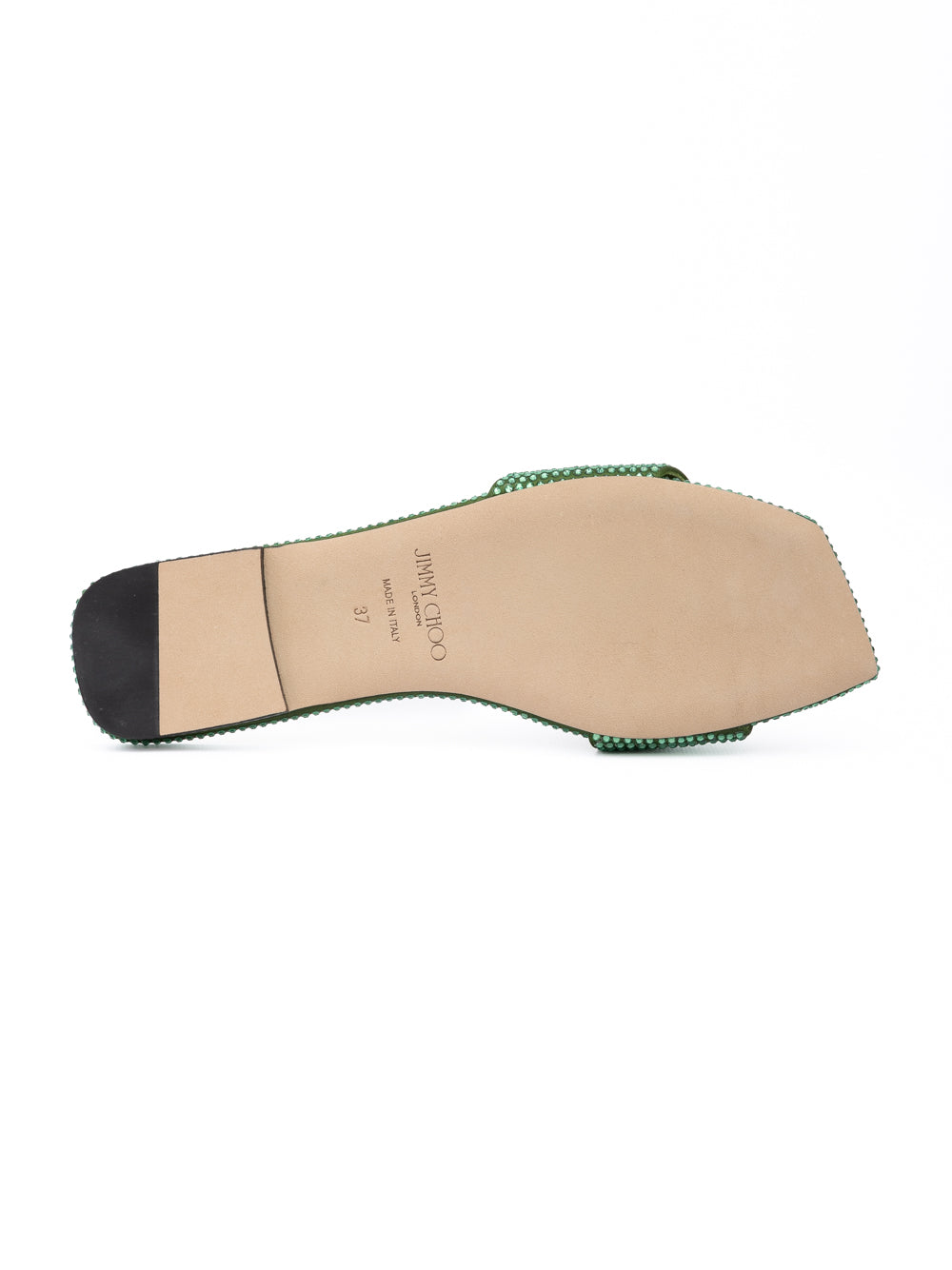 Jimmy Choo Green Satin Crystal Clovis Flat - Luxury Boutique Co