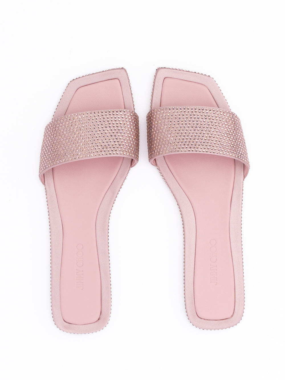 Jimmy Choo Pink Satin Crystal Clovis Flat - Luxury Boutique Co