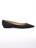 Jimmy Choo Black Coarse Glitter Fabric Alina Ballet Flat - Luxury Boutique Co