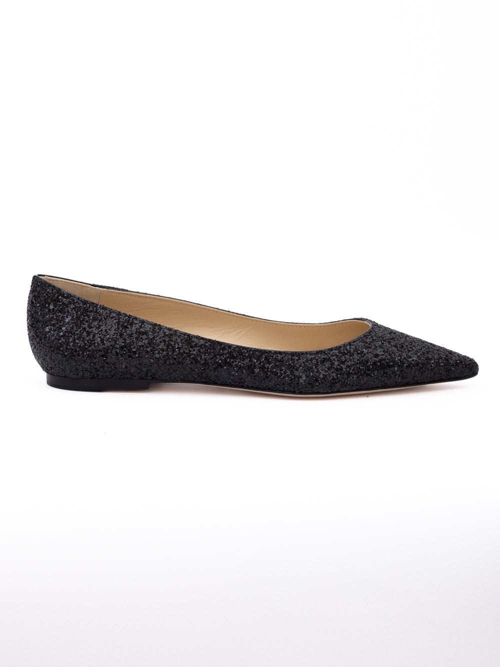 Jimmy Choo Black Coarse Glitter Fabric Alina Ballet Flat - Luxury Boutique Co