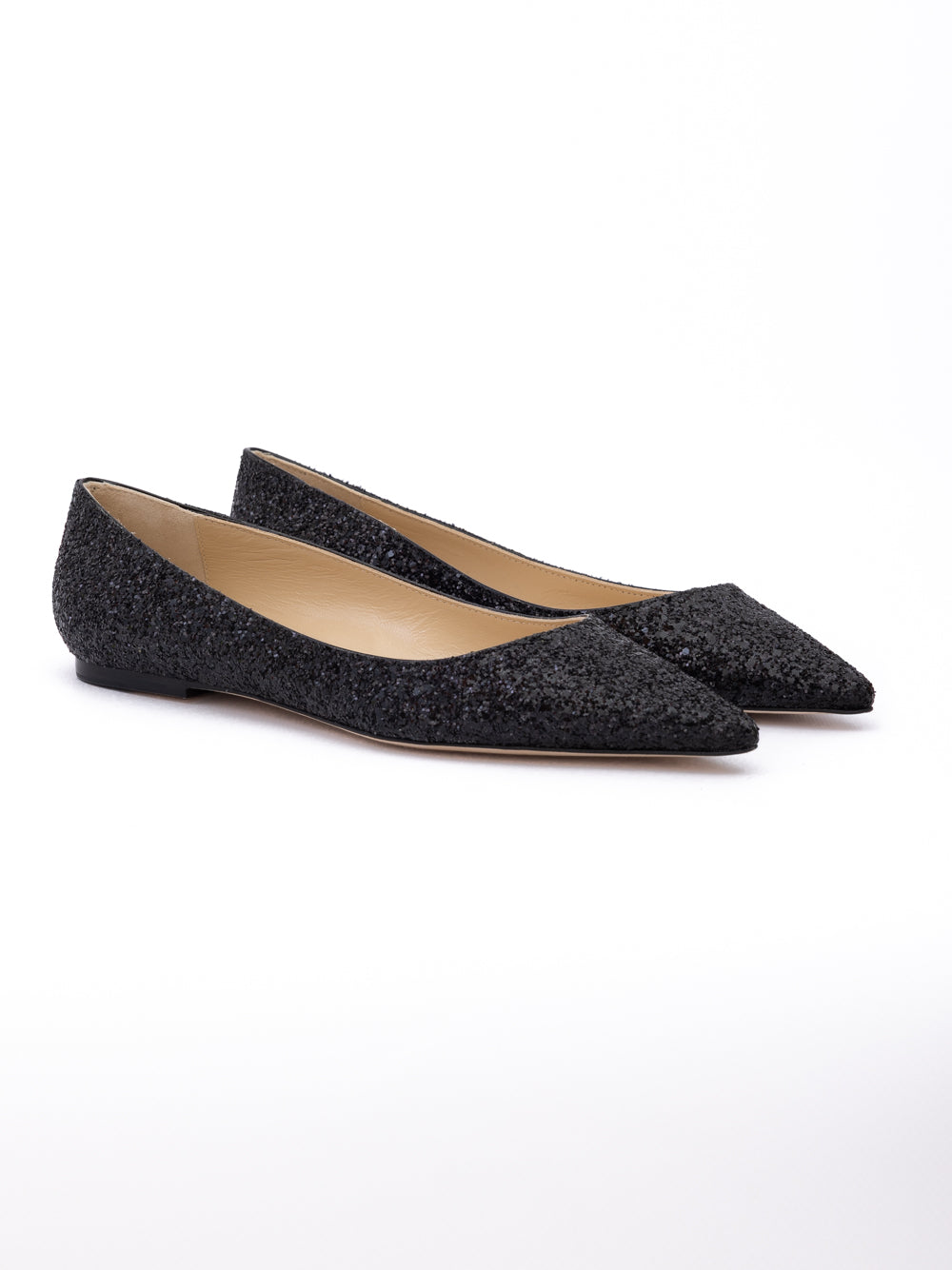 Jimmy Choo Black Coarse Glitter Fabric Alina Ballet Flat - Luxury Boutique Co