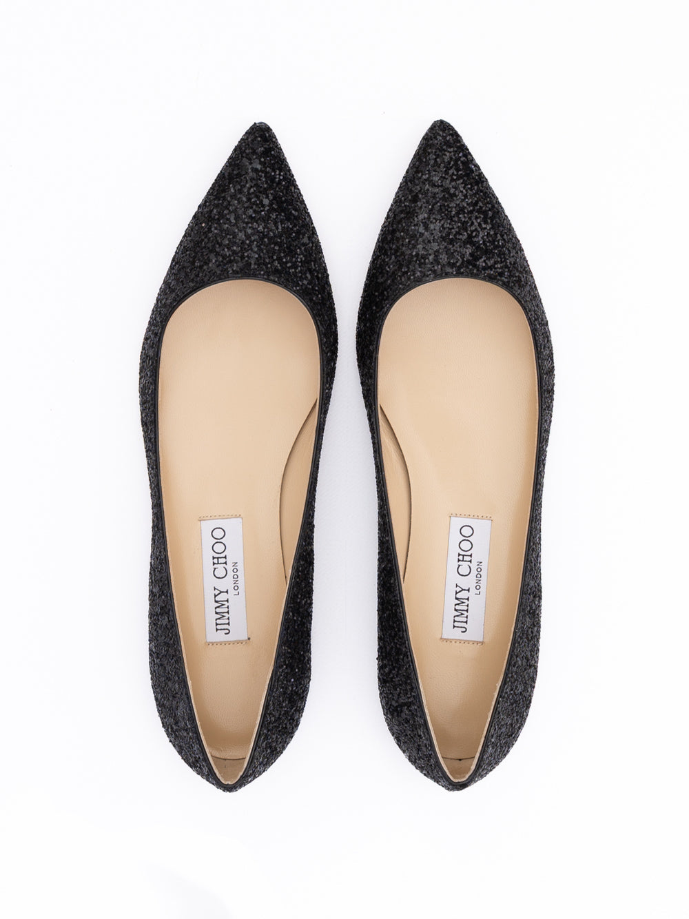 Jimmy Choo Black Coarse Glitter Fabric Alina Ballet Flat - Luxury Boutique Co
