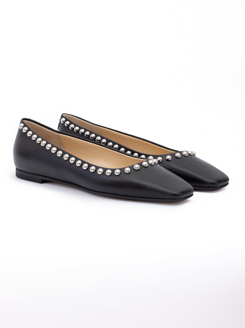 Jimmy Choo Black Leather Dome Studs Mirele Ballet Flat - Luxury Boutique Co