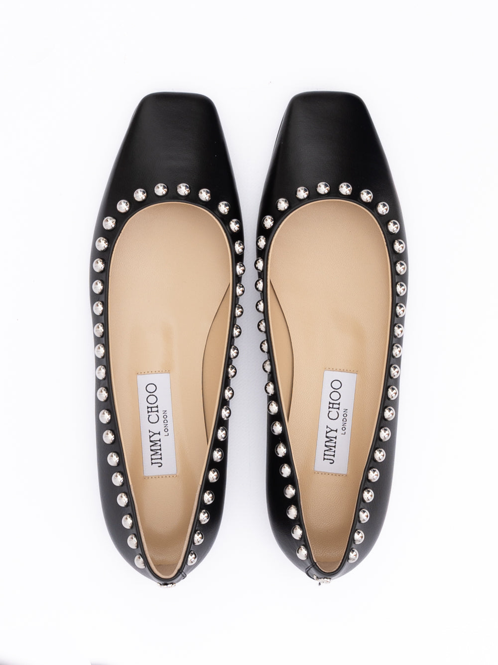 Jimmy Choo Black Leather Dome Studs Mirele Ballet Flat - Luxury Boutique Co