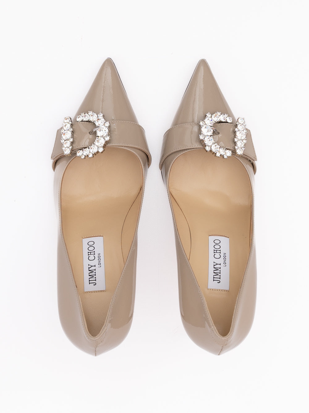 Jimmy Choo Taupe Grey Patent Leather Chery 85 Pumps - Luxury Boutique Co