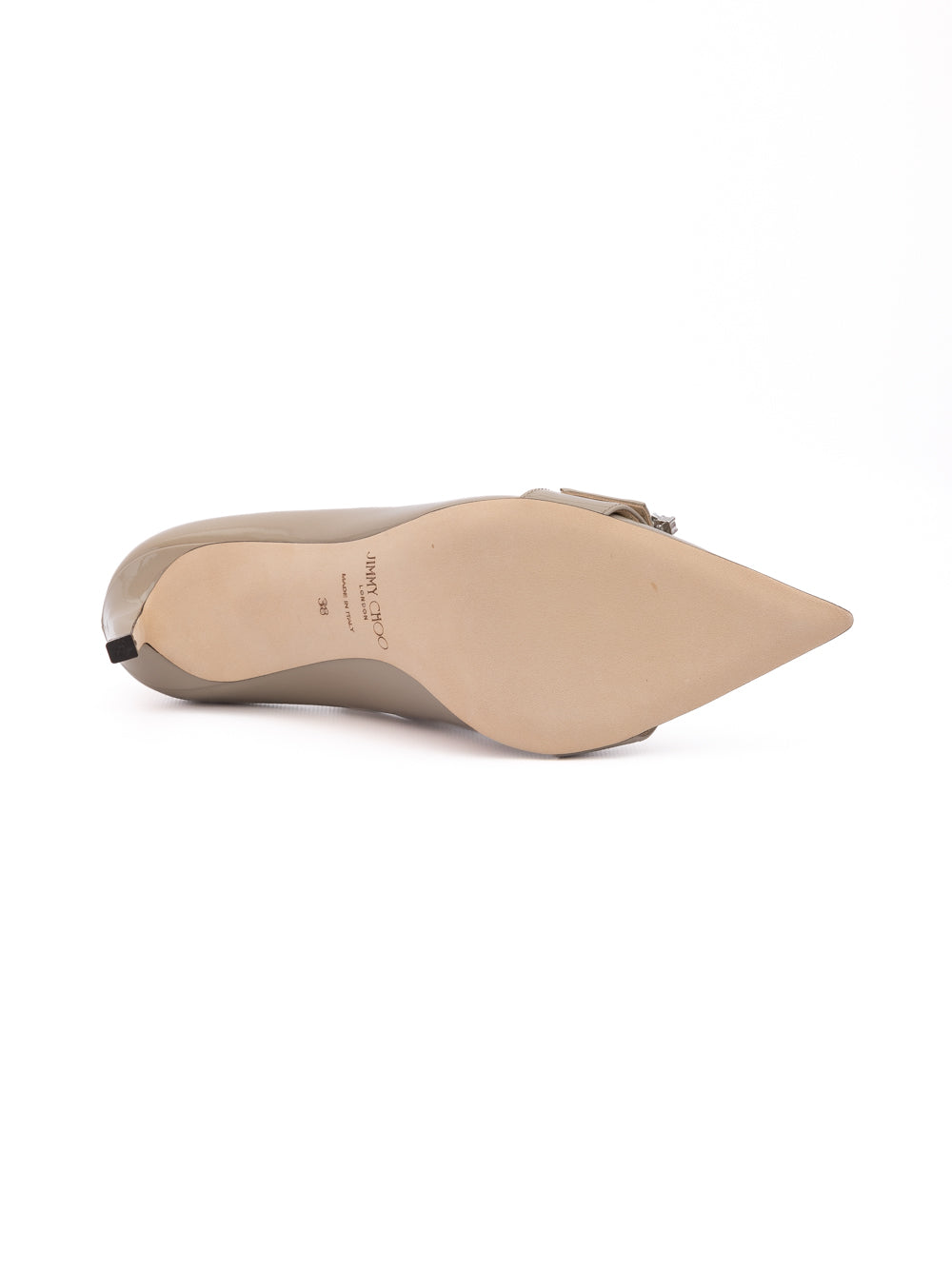 Jimmy Choo Taupe Grey Patent Leather Chery 85 Pumps - Luxury Boutique Co