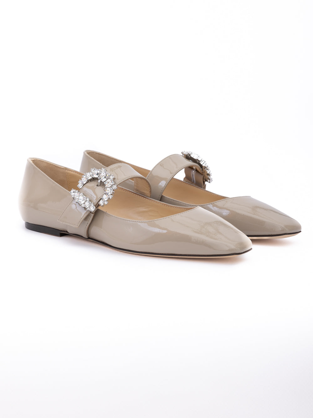 Jimmy Choo Taupe Grey Patent Leather Chery Ballet Flat - Luxury Boutique Co