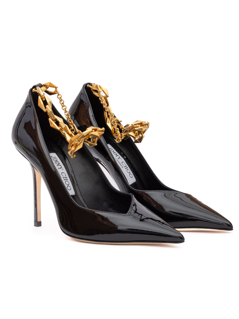 Jimmy Choo Black Patent Leather Diamond Talura 100 Pumps - Luxury Boutique Co