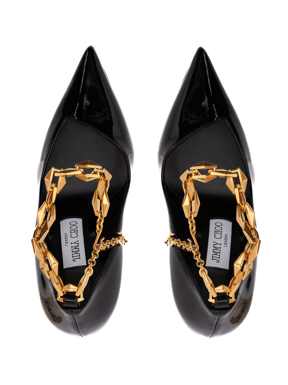 Jimmy Choo Black Patent Leather Diamond Talura 100 Pumps - Luxury Boutique Co