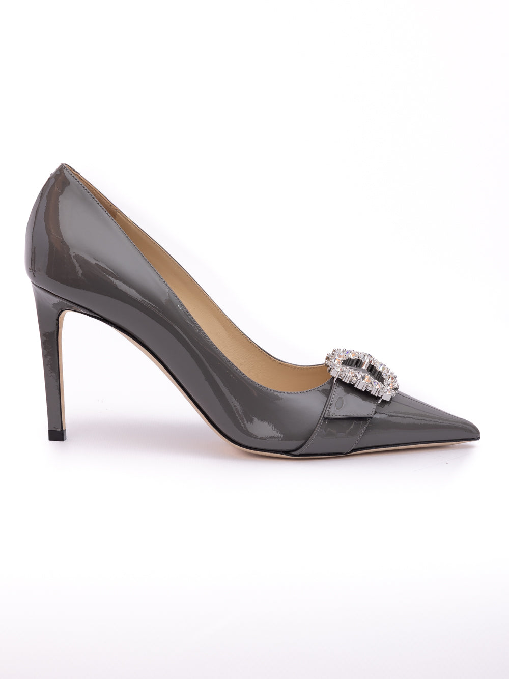 Jimmy Choo Storm Grey Patent Leather Chery 85 Pumps - Luxury Boutique Co