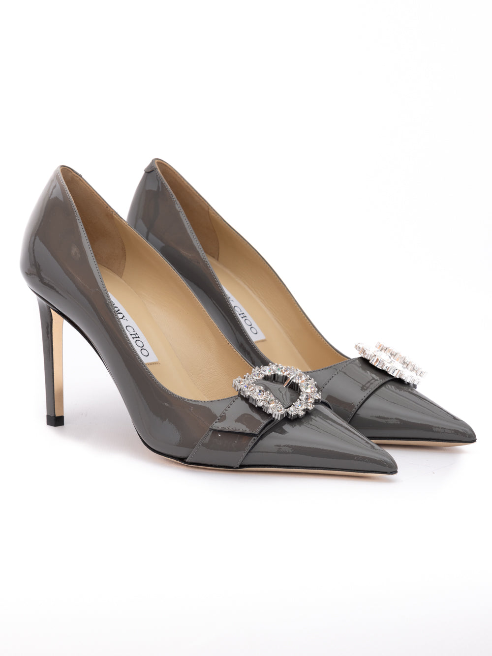 Jimmy Choo Storm Grey Patent Leather Chery 85 Pumps - Luxury Boutique Co