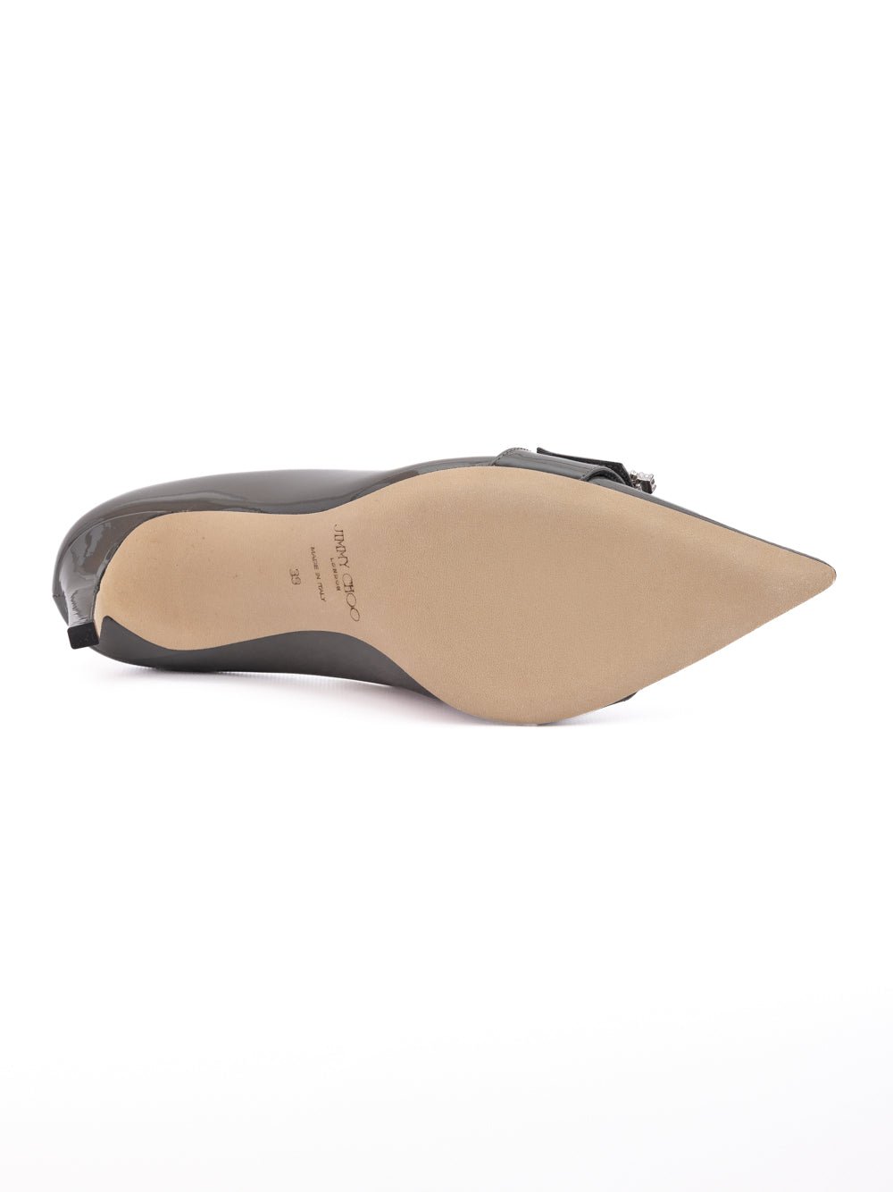 Jimmy Choo Storm Grey Patent Leather Chery 85 Pumps - Luxury Boutique Co