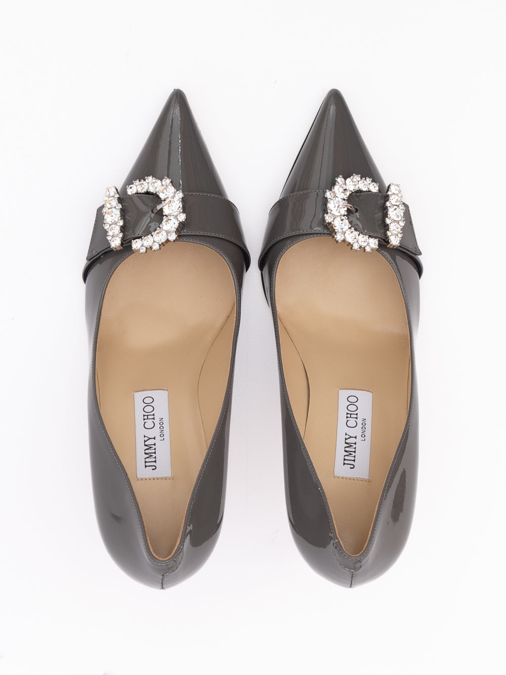 Jimmy Choo Storm Grey Patent Leather Chery 85 Pumps - Luxury Boutique Co
