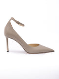 Jimmy Choo Taupe Grey Calf Leather Leona 85 Pumps - Luxury Boutique Co