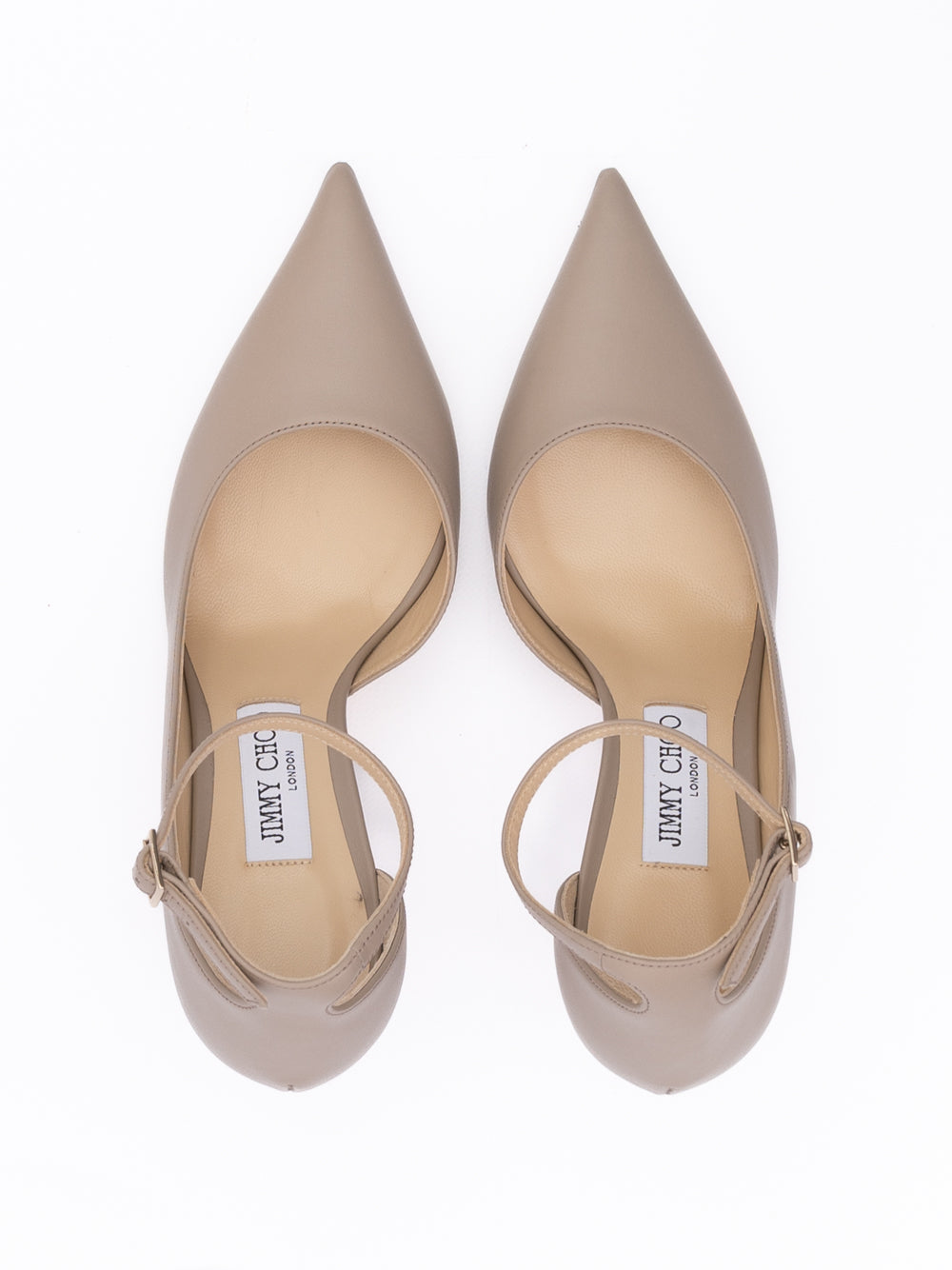 Jimmy Choo Taupe Grey Calf Leather Leona 85 Pumps - Luxury Boutique Co