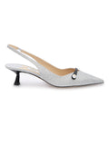 Jimmy Choo Silver Fine Glitter Amita 45 Slingback Pumps - Luxury Boutique Co