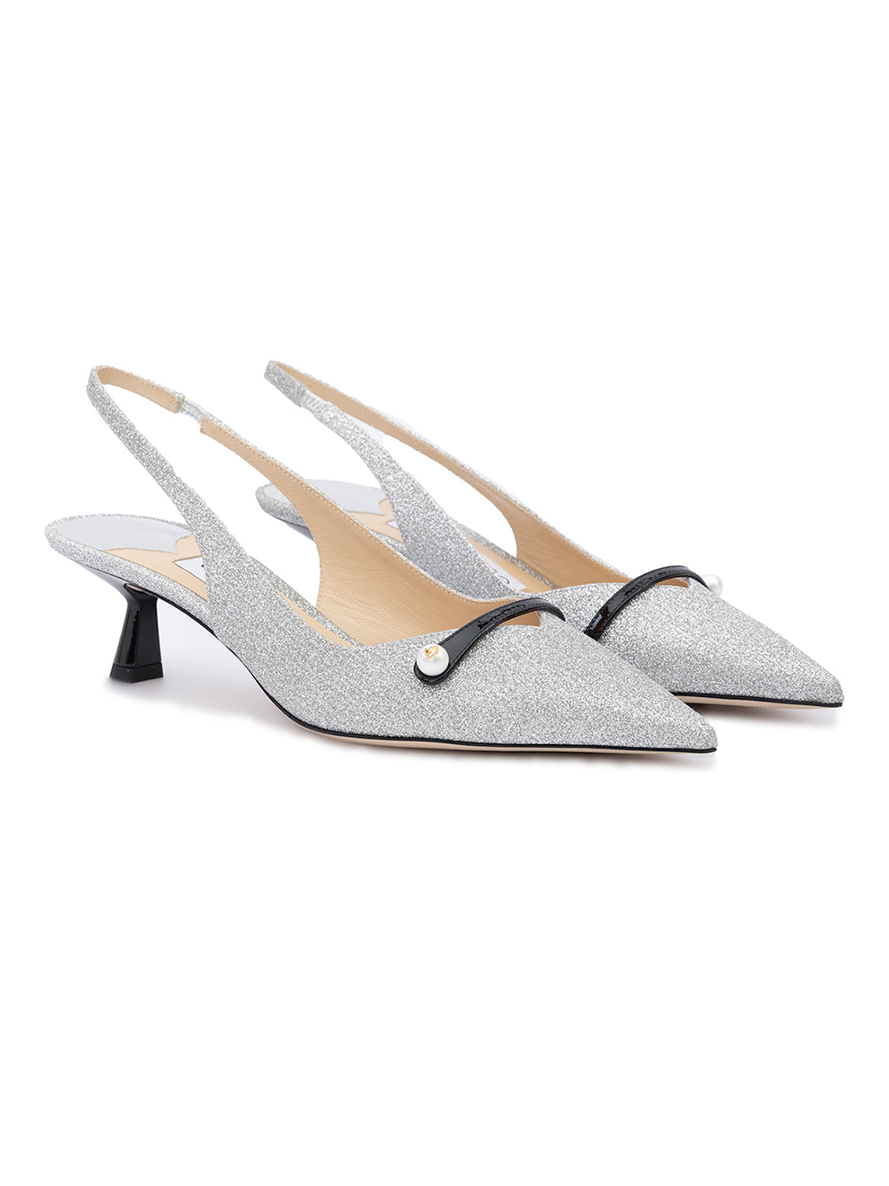 Jimmy Choo Silver Fine Glitter Amita 45 Slingback Pumps - Luxury Boutique Co