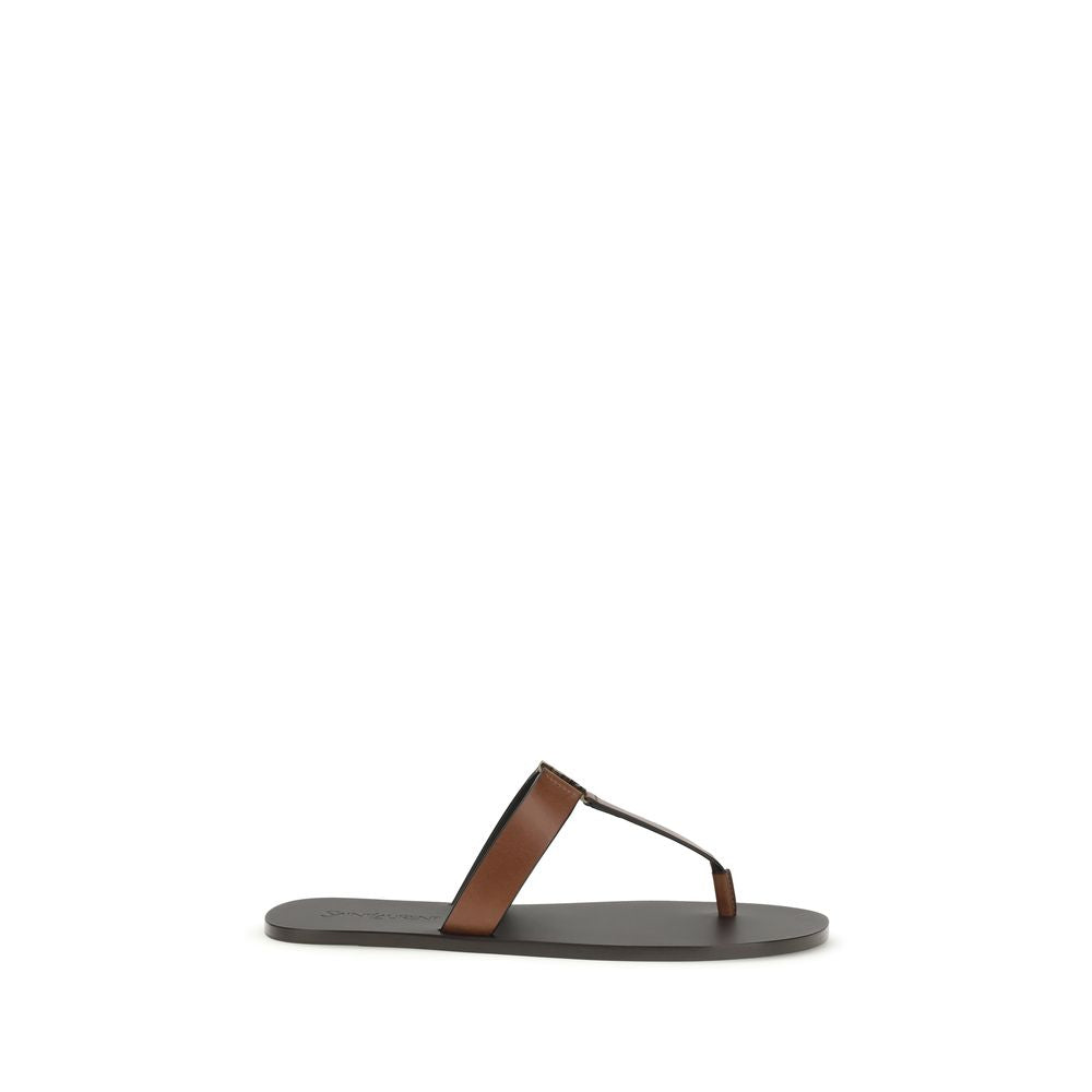 Saint Laurent Brown Calf Leather Bos Taurus Flip-Flop Sandals - Luxury Boutique Co