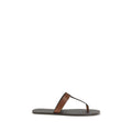 Saint Laurent Brown Calf Leather Bos Taurus Flip-Flop Sandals - Luxury Boutique Co